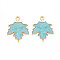 Autumn Theme Zinc Alloy Pendants, with Enamel, Maple Leaf, Light Gold, Turquoise, 24x19x2mm, Hole: 1.6mm