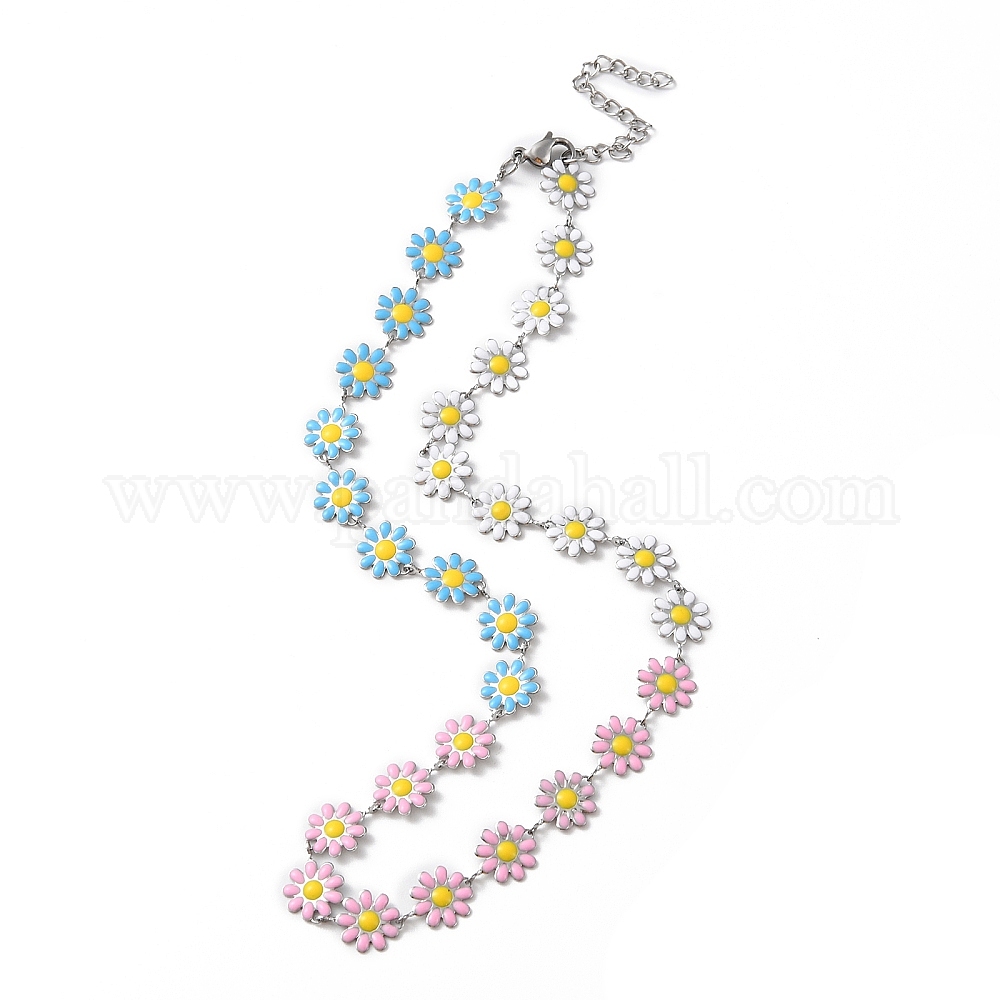 Wholesale Enamel Daisy Link Chain Necklace - Pandahall.com