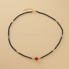 Vintage Style Natural Black Tourmaline Red Agate Necklace Silver Gold Plated
