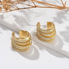Clear Cubic Zirconia Multi Line Thick Cuff Earrings, Rack Plating Brass Jewelry, Cadmium Free & Lead Free, Real 18K Gold Plated, 16x14x12.5mm