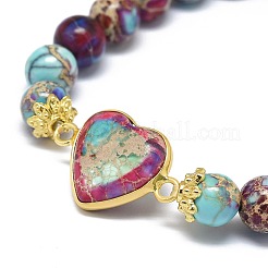 Natural Regalite/Imperial Jasper/Sea Sediment Jasper Heart Link Bracelets&nbsp;G-G974-07