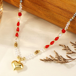 Brass Pendant Glass & Imitation Pearl & Synthetic Gemstone Beaded Necklaces for Women&nbsp;XO1597