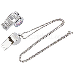 Alloy Crystal Rhinestone Whistle Pendant Necklaces&nbsp;NJEW-WH20001-24P-01