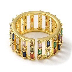Rack Plating Brass Micro Pave Colorful Cubic Zirconia Rectangle Open Cuff Ring&nbsp;RJEW-M162-37G