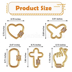 5Pcs 5 Style Brass Micro Pave Cubic Zirconia Screw Carabiner Lock Charms&nbsp;KK-SZ0004-65