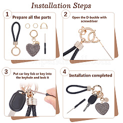 2Pcs 2 Styles PU Leather and Alloy Rhinestone Braided Keychain & Pendant Decorations&nbsp;KEYC-CN0001-11E