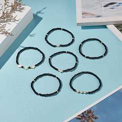 6Pcs 6 Style Natural Shell & Glass Star & Round Beaded Stretch Bracelets Set for Women&nbsp;BJEW-JB09945-02