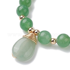 Natural Mixed Gemstone Stretch Bracelets with Teardrop Charms for Women&nbsp;BJEW-JB10110
