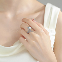 Brass Rhinestone with Imitation Pearl Cuff Open Rings for Women&nbsp;WG1F13A-01