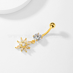 Flower 201 Stainless Steel Clear Cubic Zirconia Belly Button Rings for Women&nbsp;WS6674
