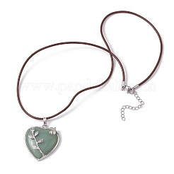 Natural Green Aventurine Heart Pendant Necklace with Cowhide Leather Cords&nbsp;NJEW-JN04598-03