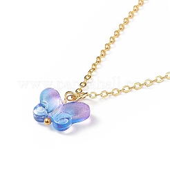 5Pcs 5 Color Glass Butterfly Pendant Necklaces Set with Brass Cable Chains for Women&nbsp;NJEW-JN04091