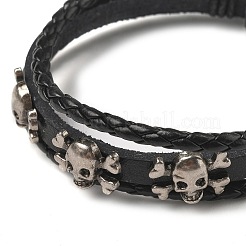 Leather & Waxed Cords Triple Layer Multi-strand Bracelets&nbsp;BJEW-F468-10-01