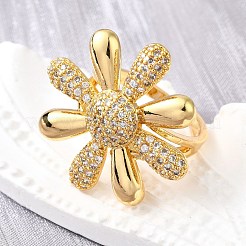 Brass Micro Pave Cubic Zirconia Adjustable Open Cuff Rings for Women&nbsp;RJEW-K292-02G
