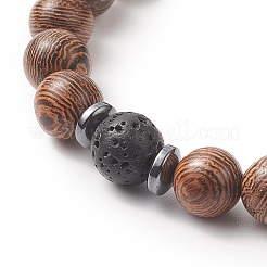 Gemstone & Natural Wood Beaded Stretch Bracelet for Men Women&nbsp;BJEW-JB09292