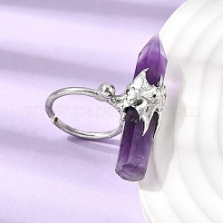 Natural Amethyst & Brass Cuff Rings for Women&nbsp;RJEW-G374-01P-12