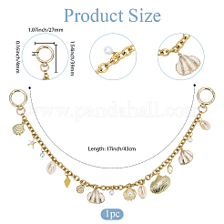 Alloy & ABS Plastic Imitation Pearl & Electroplated Natural Shell Tassel 304 Stainless Steel Bag Decorative Chains&nbsp;HJEW-BM00057