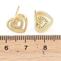 Brass Micro Pave Clear Cubic Zirconia Heart Stud Earrings&nbsp;EJEW-F400-28A-G