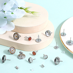 80Pcs 4 Style Flat Round 304 Stainless Steel Earring Settings&nbsp;STAS-SP0001-60