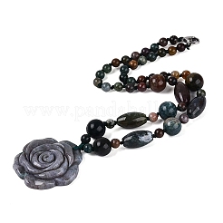Natural Indian Agate Flower Pendant Necklaces&nbsp;NJEW-N064-08H