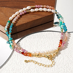 Bohemian Style Faceted Round Natural Mixed Stone Beaded Collar Necklaces&nbsp;UC9178