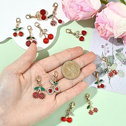 12Pcs 12 Styles Alloy Enamel with Rhinestone Cherry Pendant Decorations&nbsp;HJEW-YW00263