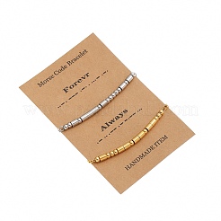 2Pcs 201 Stainless Steel Beads Stretch Bracelets for Woman Men&nbsp;PW-WG40B41-01