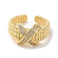 Rack Plating Real 18K Gold Plated Brass Criss Cross Open Cuff Rings&nbsp;RJEW-B048-06G