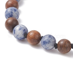 Natural Blue Spot Jasper & Wood Buddhist Necklace&nbsp;NJEW-JN04306