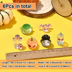 6Pcs 6 Styles Halloween Transparent Resin Pendants&nbsp;CRES-YW0002-61