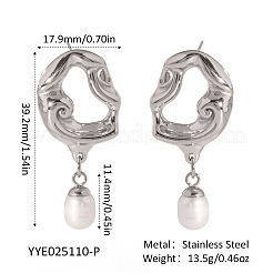 Stainless Steel Freshwater Pearl Teardropr Dangle Stud Earrings&nbsp;BM6566-2