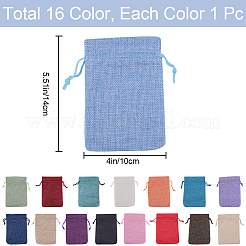 Rectangle Polyester Imitation Burlap Packing Pouches Drawstring Bags&nbsp;ABAG-BBC0001-05B