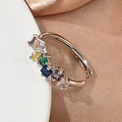 Adjustable Brass Micro Pave Cubic Zirconia Finger Rings&nbsp;RJEW-C163-26A-P
