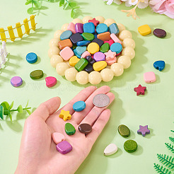 60Pcs 6 Styles Painted Natural Wood Beads&nbsp;WOOD-TA0002-76