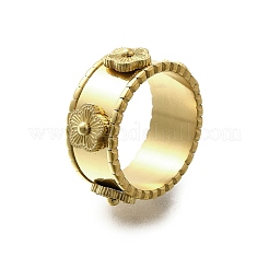 304 Stainless Steel Flower Wide Finger Rings for Women&nbsp;RJEW-A060-02G