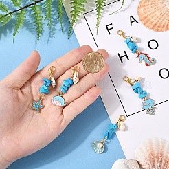 5Pcs Ocean Synthetic Turquoise & Shell & Alloy Enamel Pendant Decorations&nbsp;HJEW-YW00108