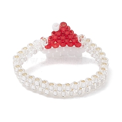 Christmas Glass Seed Beads Finger Rings for Women&nbsp;RJEW-MZ00029-03