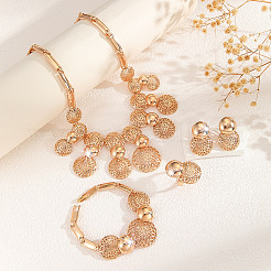 Alloy Filigree Round Floral Bracelets & Stud Earrings & Necklaces & Rings Sets for Women&nbsp;WGF7C8E-01