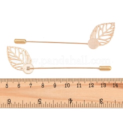 Brass Stick Lapel Pins Flat Round Settings with Iron Leaf&nbsp;KK-A301-03KCG