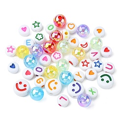 302Pcs 9 Style Transparent & Opaque Rainbow Iridescent Acrylic Beadss Plated and Enamel&nbsp;MACR-CJ0001-55