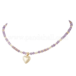 3Pcs 3 Styles Brass Heart Locket Pendant Faceted Round  Natural Amethyst & Rose Quartz & Dyed Agate Beaded Necklaces&nbsp;NJEW-JN05737