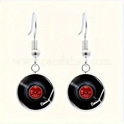 Alloy Glass Vinyl Record Link Bangles & Dangle Earrings & Pendant Necklaces Sets&nbsp;FS-WG14261-01