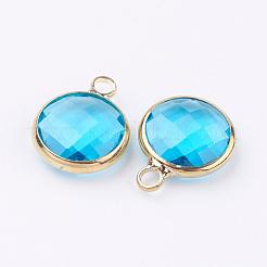 Golden Tone Brass Glass Flat Round Charms&nbsp;GLAA-M003-A-24G