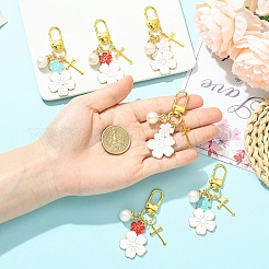 6Pcs 3 Styles Alloy Enamel & Acrylic Pearl Flower Pendant Decoration&nbsp;HJEW-YW00326