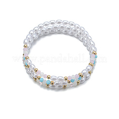 3Pcs Resin Pearl Faceted Round & Rice Beaded Stretch Anklet Sets&nbsp;FS-WG2E78A-01