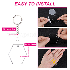 DIY Hexagon Acrylic Blank Pendant Keychain Making Kits&nbsp;DIY-BC0001-61P