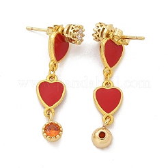 Brass Micro Pave Clear Cubic Zirconia Dangle Stud Earrings&nbsp;EJEW-M077-10G-02