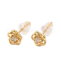 Flower Brass Micro Pave Clear Cubic Zirconia Stud Earrings&nbsp;EJEW-P331-05G