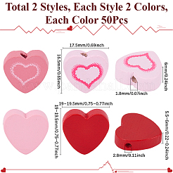 200Pcs 4 Colors Printed Valentine's Day Wood Beads&nbsp;WOOD-SC0001-96