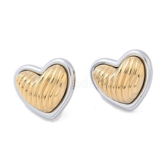 304 Stainless Steel Two Tone Heart Stud Earrings&nbsp;EJEW-M073-09PG-02
